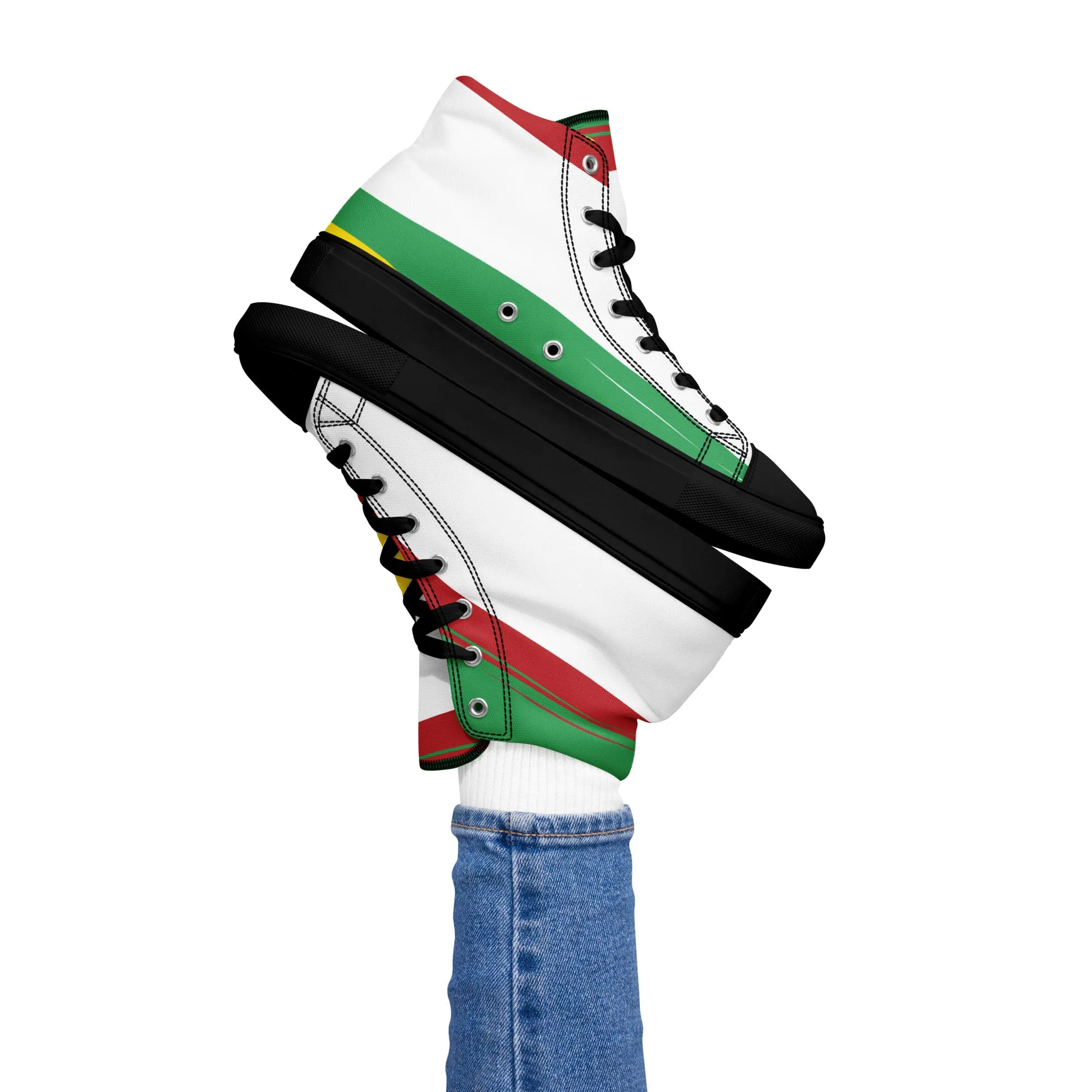 AFRICA STRIPES Women's High Top Canvas Shoes (White)