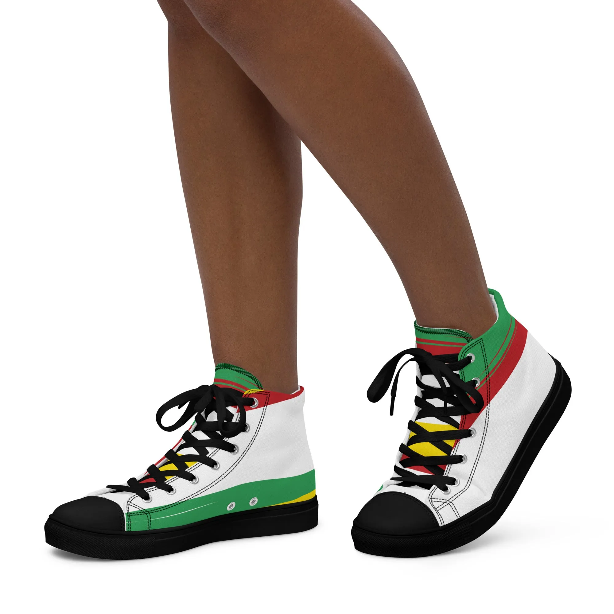 AFRICA STRIPES Women's High Top Canvas Shoes (White)