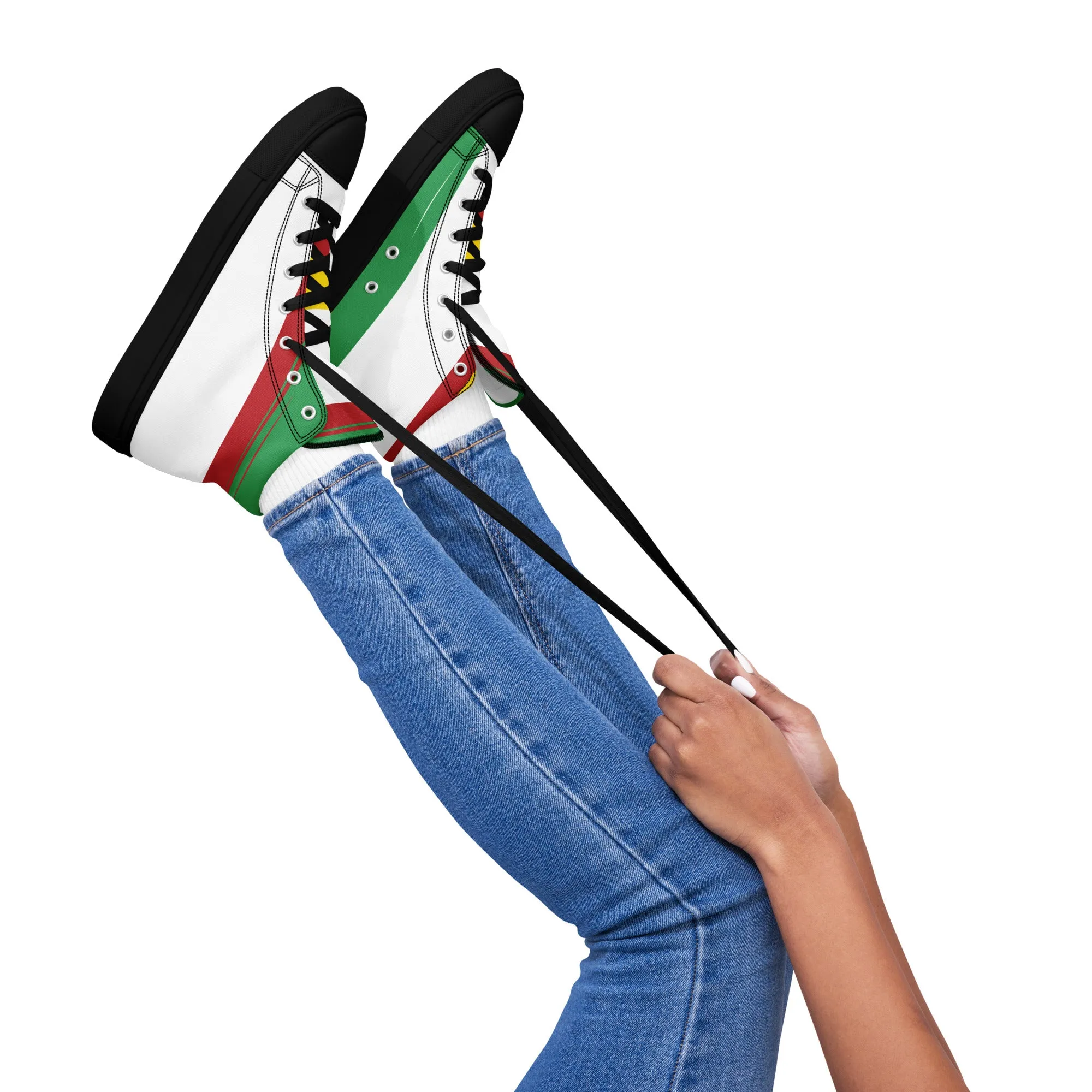 AFRICA STRIPES Women's High Top Canvas Shoes (White)