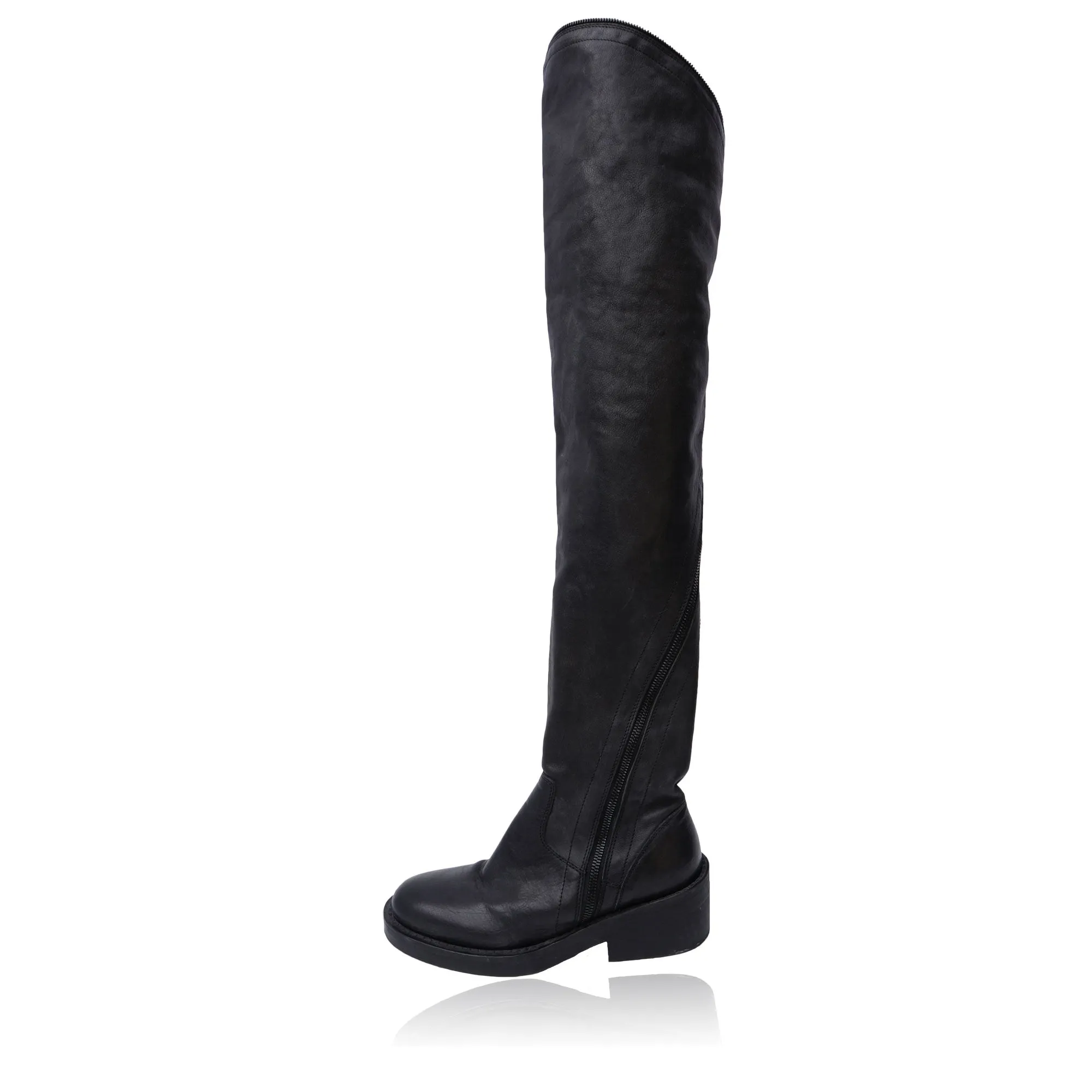 Ann Demeulemeester Black Grained Leather Boots
