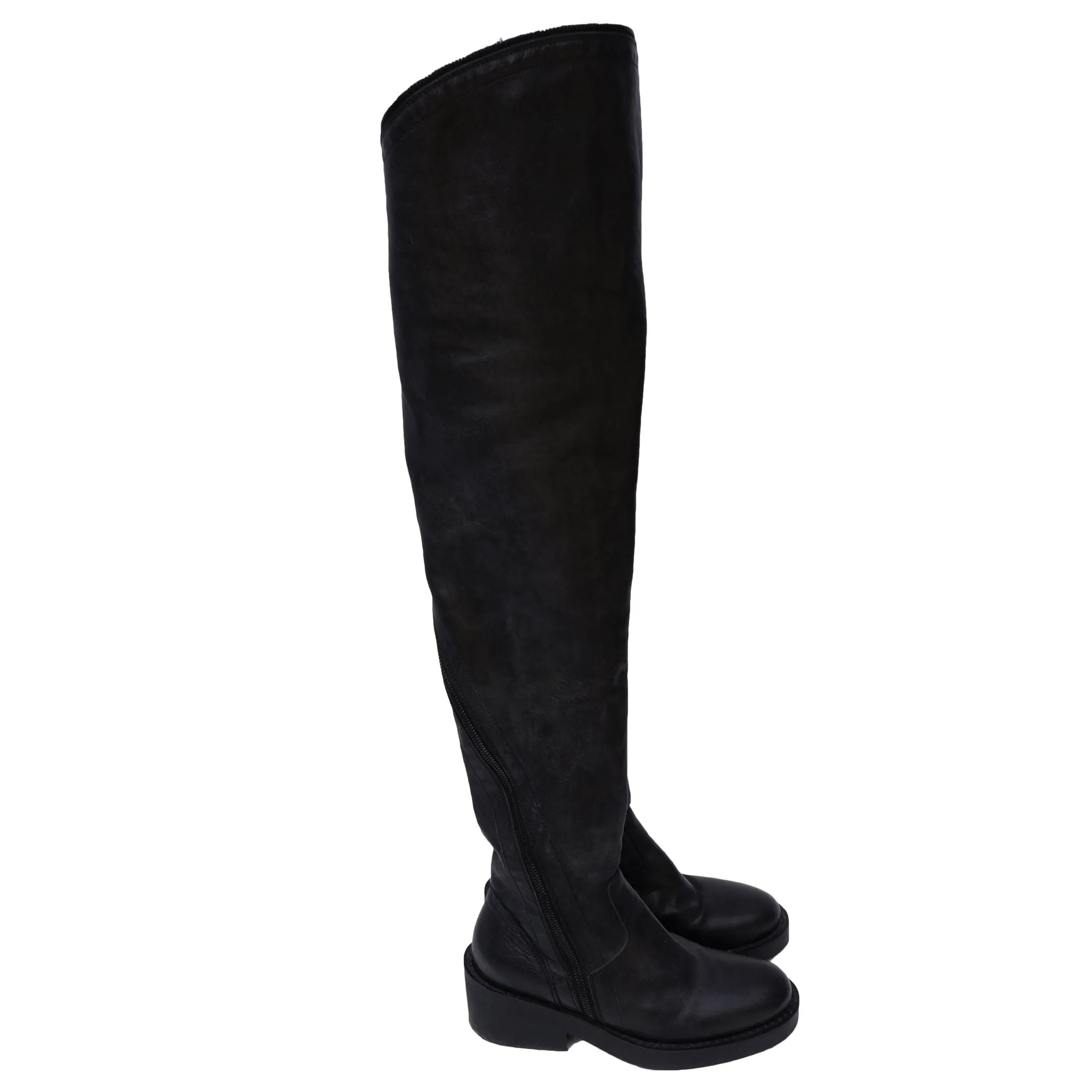 Ann Demeulemeester Black Grained Leather Boots