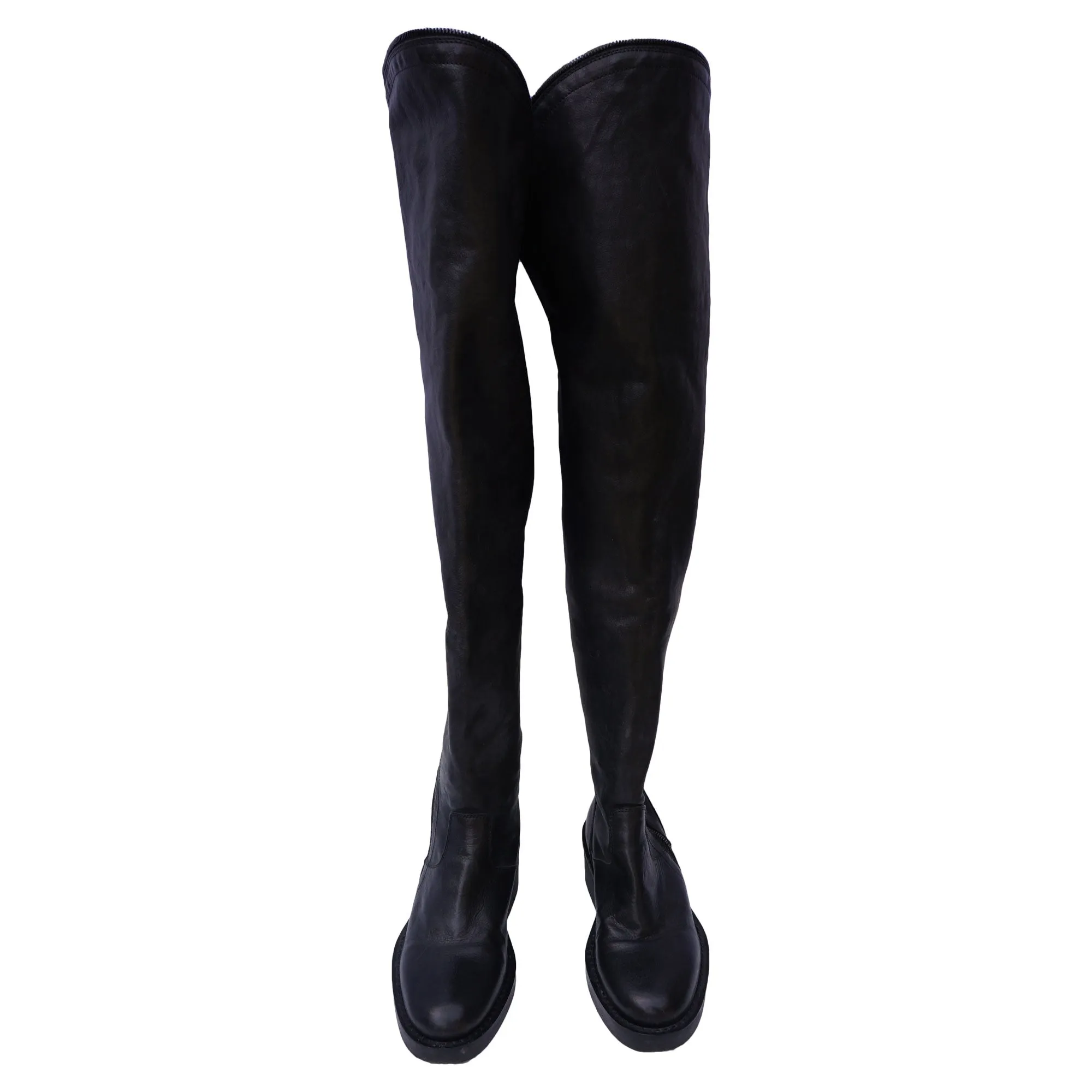 Ann Demeulemeester Black Grained Leather Boots
