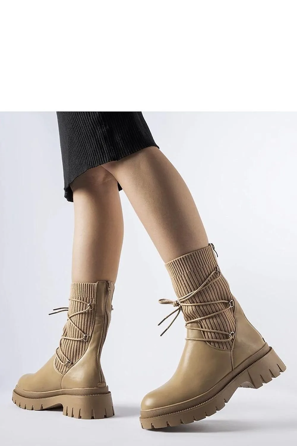 Beige sock boots with Eliot binding