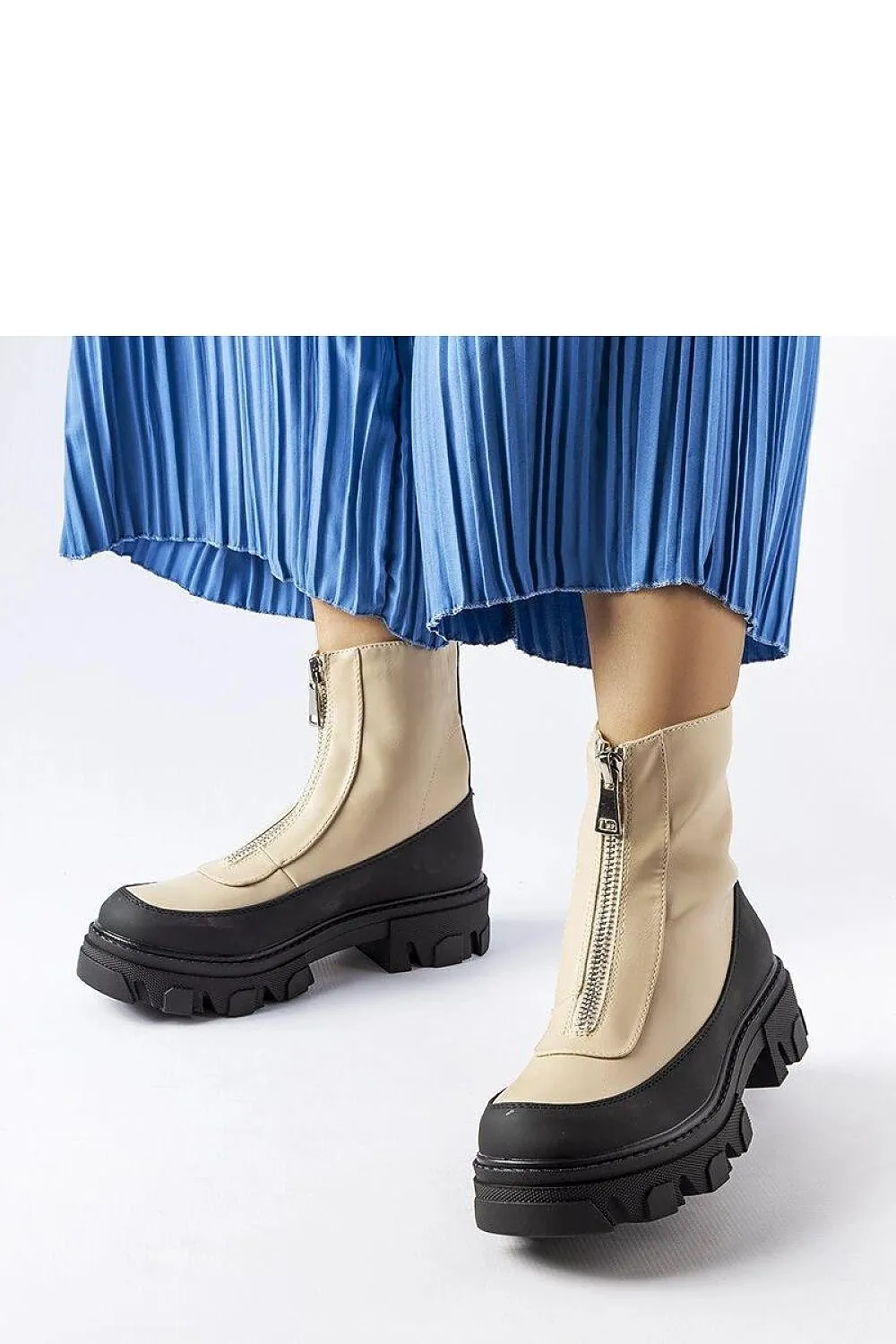 Beige solid ankle boots with Morley zipper