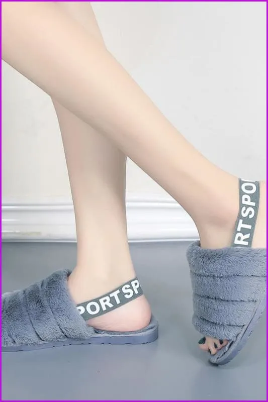 Black/Grey/Pink Fluffy Stripes Fur Sliders Sandles F155