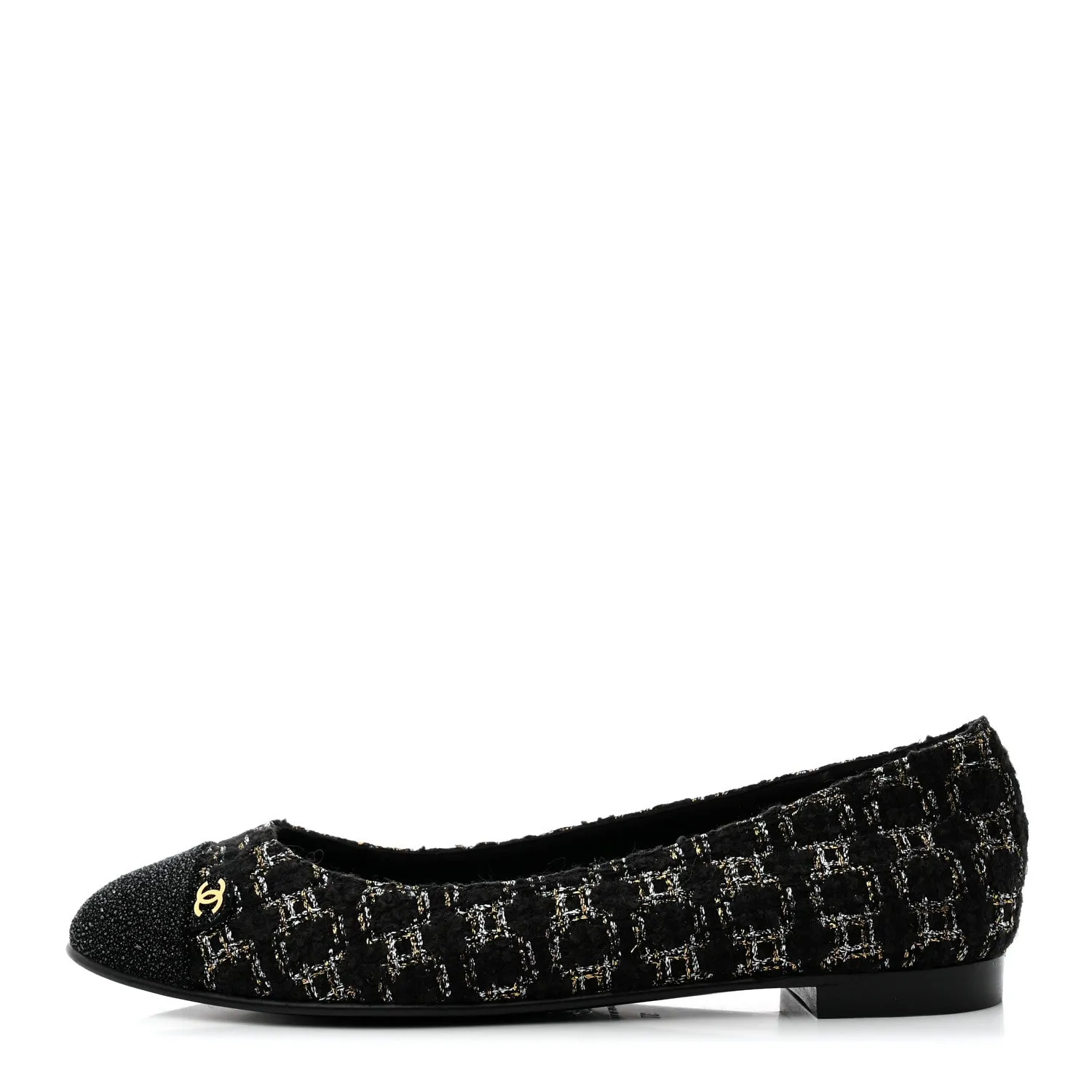 CHANEL METALLIC TWEED CAP TOE BALLERINA FLATS