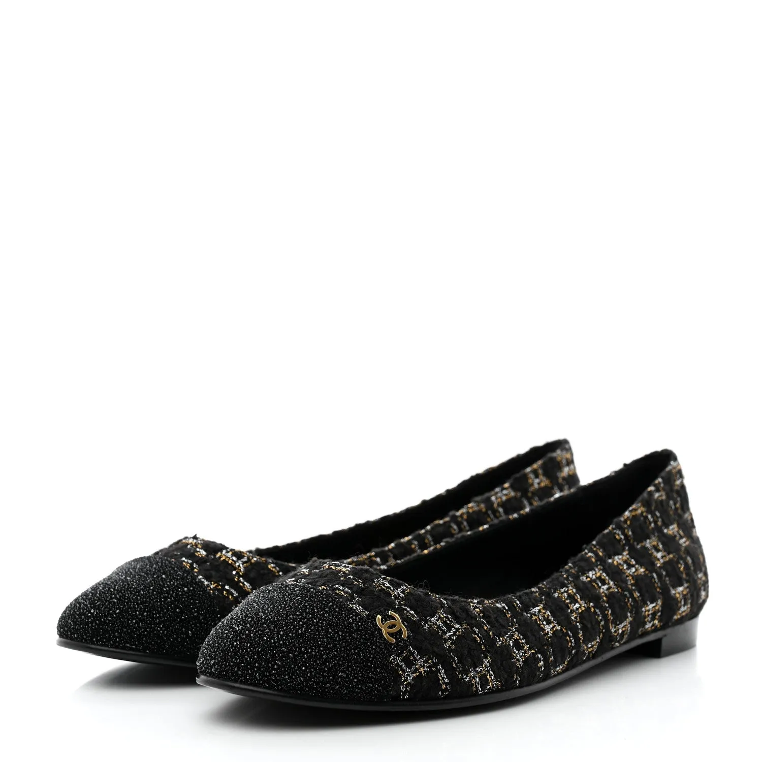 CHANEL METALLIC TWEED CAP TOE BALLERINA FLATS