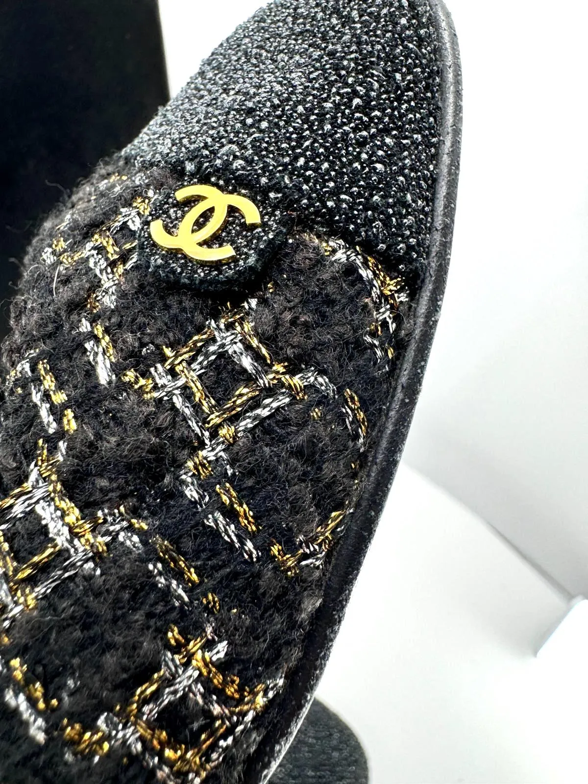 CHANEL METALLIC TWEED CAP TOE BALLERINA FLATS