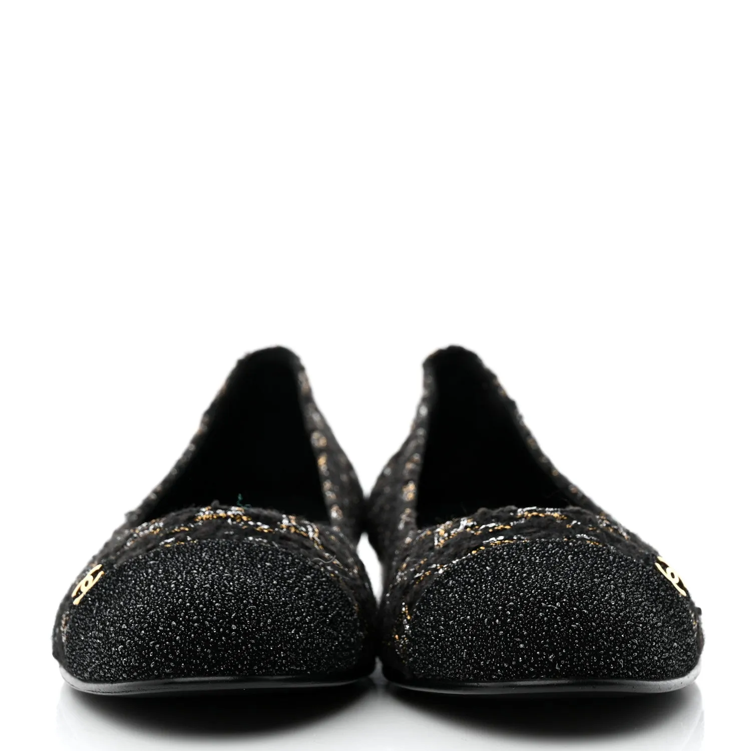 CHANEL METALLIC TWEED CAP TOE BALLERINA FLATS