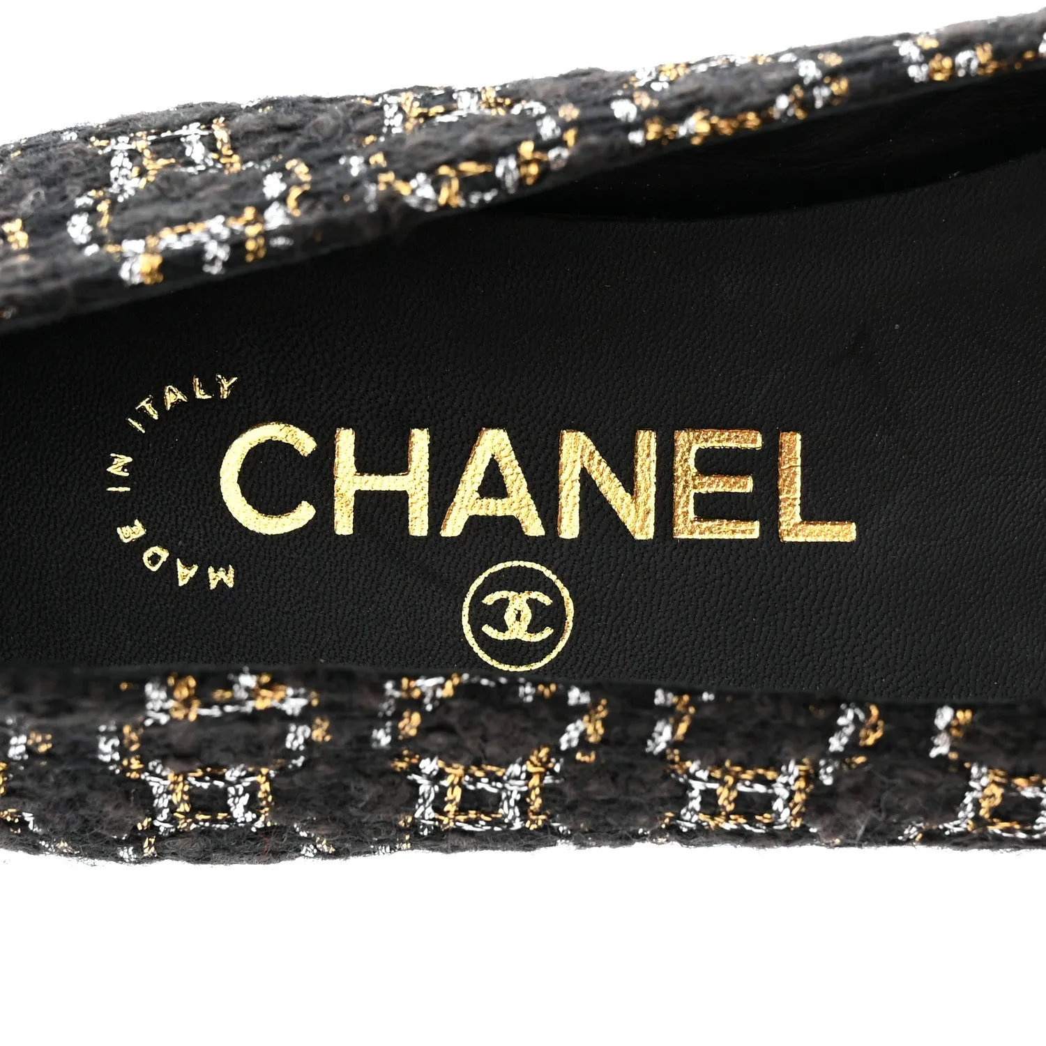 CHANEL METALLIC TWEED CAP TOE BALLERINA FLATS