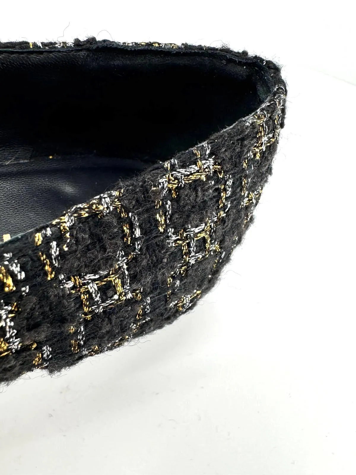CHANEL METALLIC TWEED CAP TOE BALLERINA FLATS
