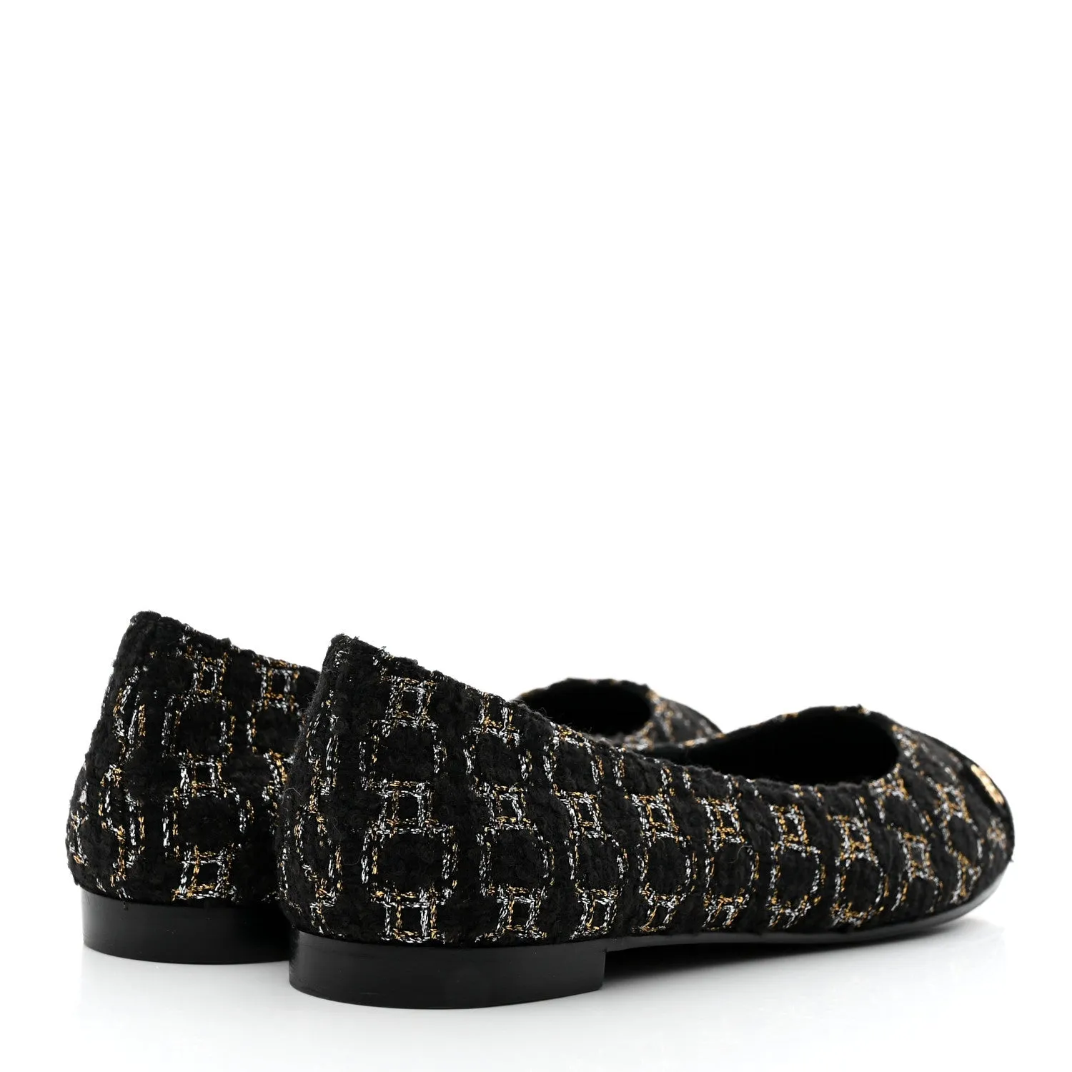 CHANEL METALLIC TWEED CAP TOE BALLERINA FLATS
