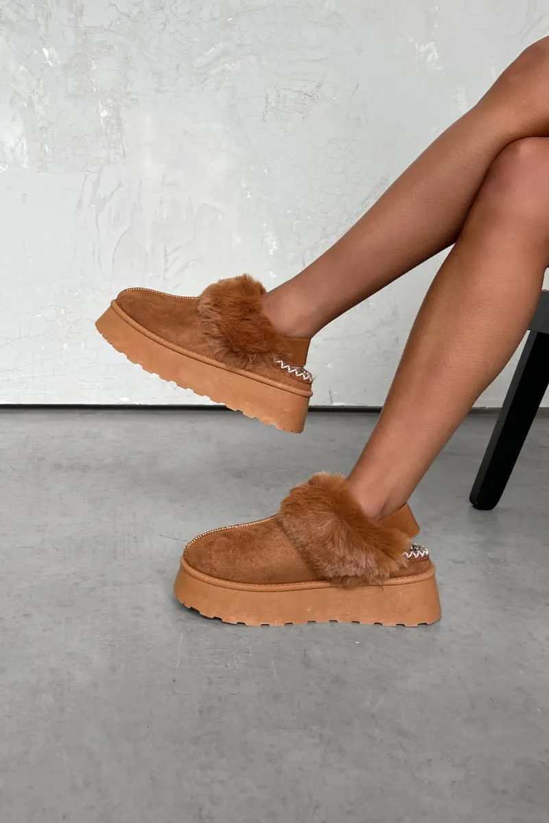 DREAMER Mini Platform Ankle Slippers - Chestnut