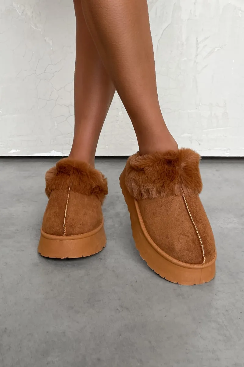 DREAMER Mini Platform Ankle Slippers - Chestnut