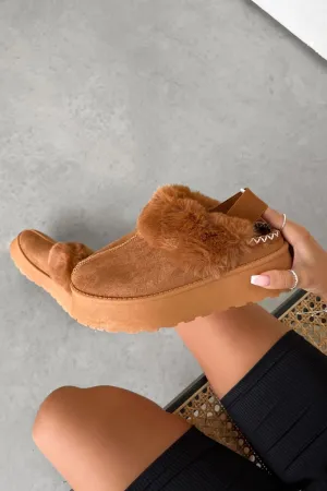 DREAMER Mini Platform Ankle Slippers - Chestnut