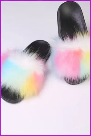 Faux Fake Big Colorful #1 Fur Slides F172