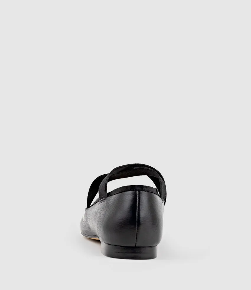 FELICITY Elastic Cross Strap Ballet in Black Calf