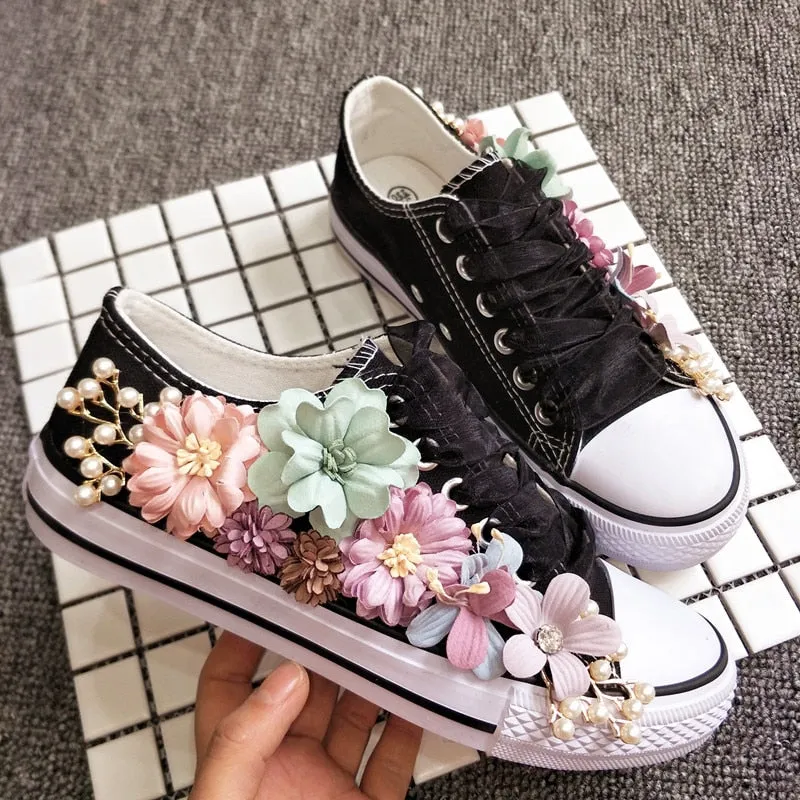 Floral Sneakers Wedges Canvas Shoes