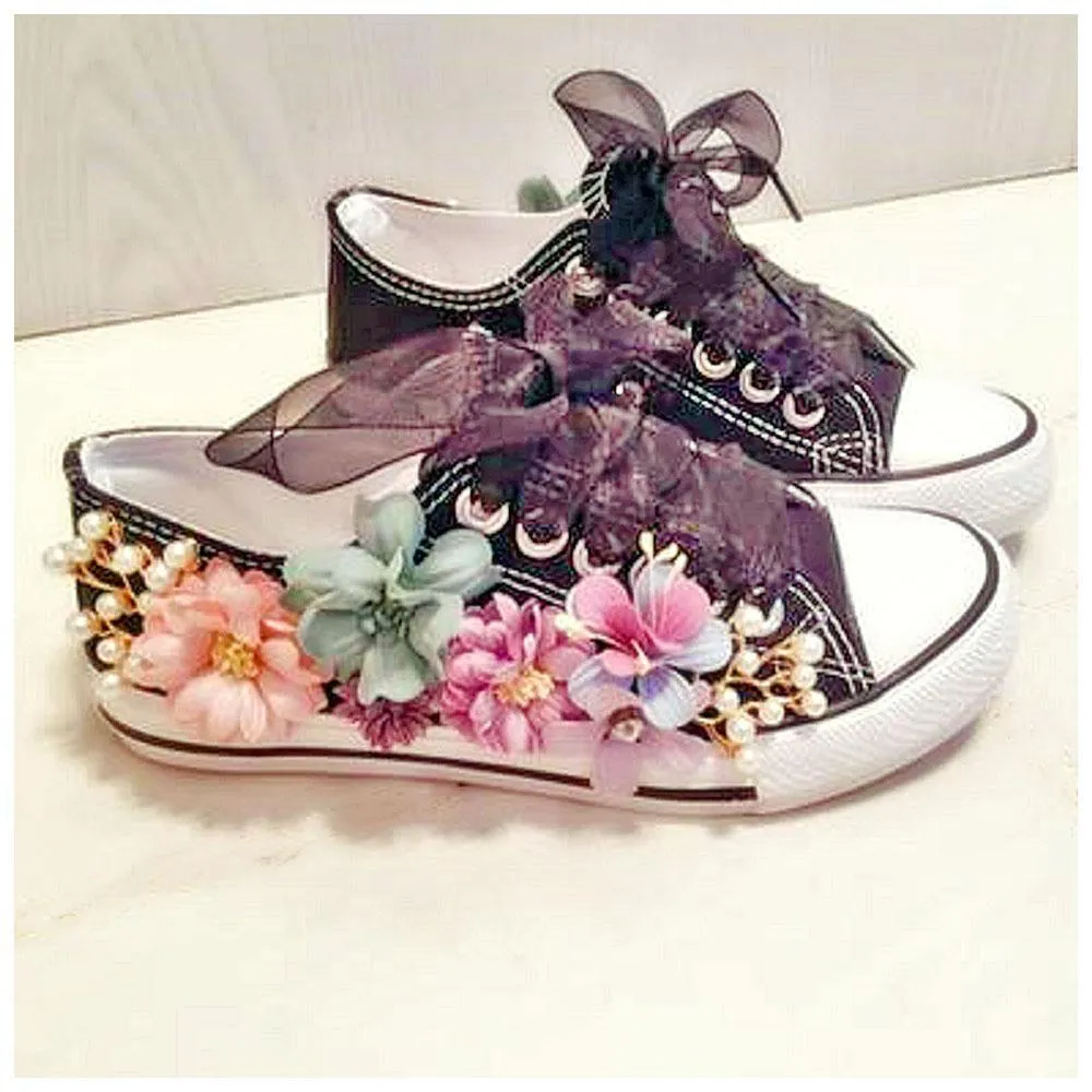 Floral Sneakers Wedges Canvas Shoes