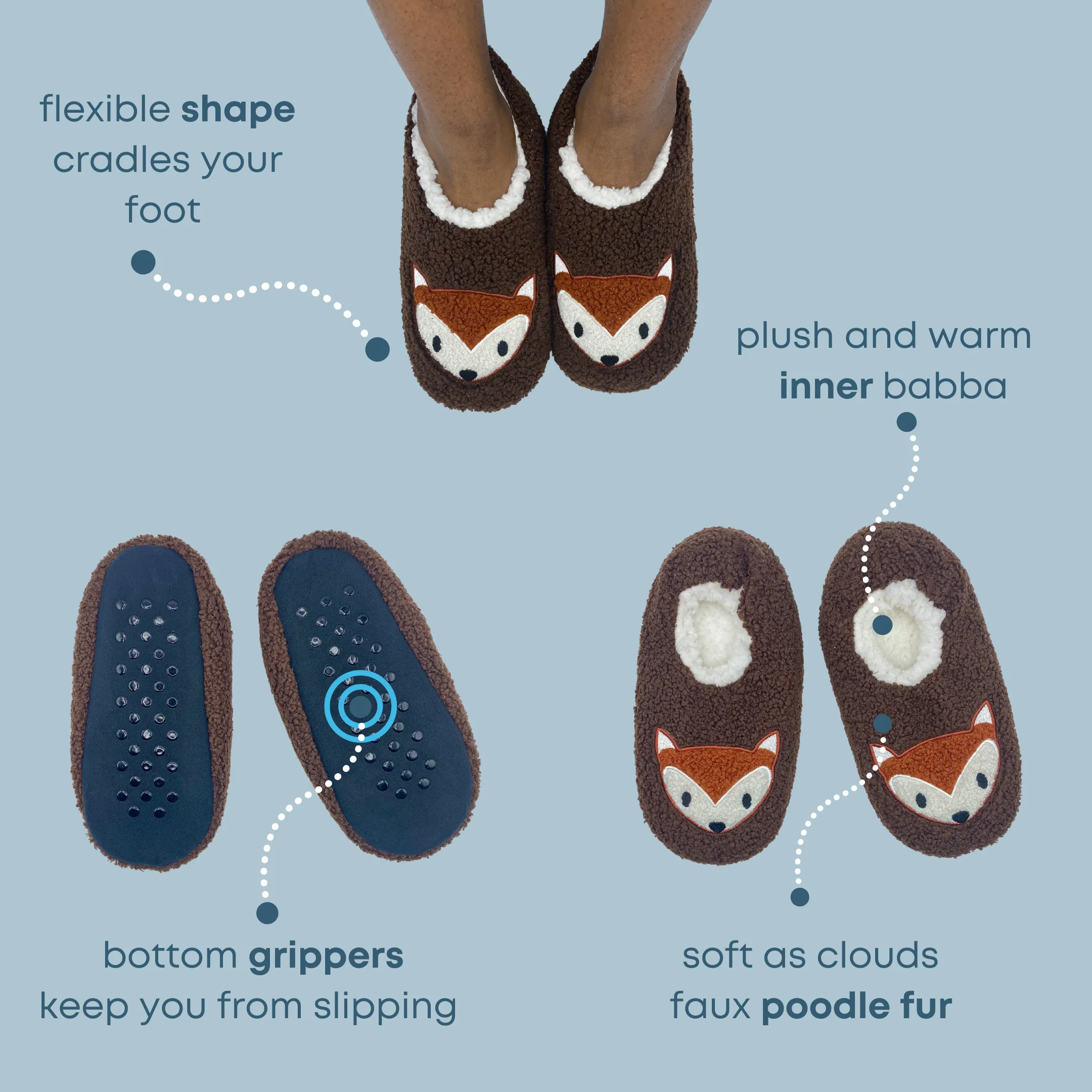 Fox Embroidered Faux Poodle Fur Slipper Socks