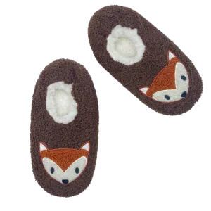 Fox Embroidered Faux Poodle Fur Slipper Socks