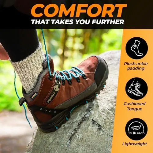 Foxelli Women’s Hiking Boots - Waterproof Lightweight & Breathable Suede Leather Grey