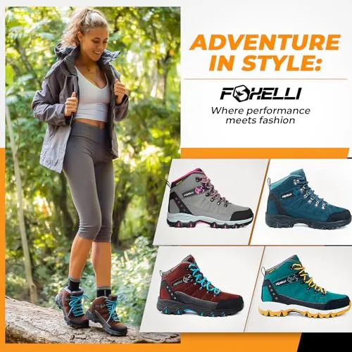 Foxelli Women’s Hiking Boots - Waterproof Lightweight & Breathable Suede Leather Grey