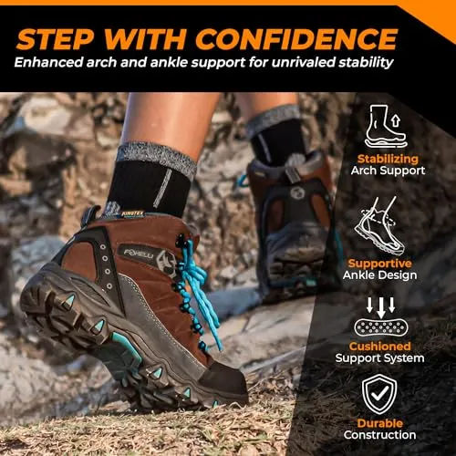 Foxelli Women’s Hiking Boots - Waterproof Lightweight & Breathable Suede Leather Grey