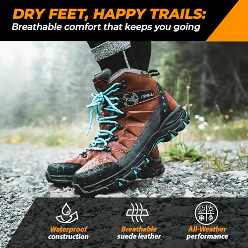 Foxelli Women’s Hiking Boots - Waterproof Lightweight & Breathable Suede Leather Grey
