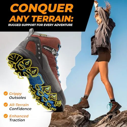 Foxelli Women’s Hiking Boots - Waterproof Lightweight & Breathable Suede Leather Grey