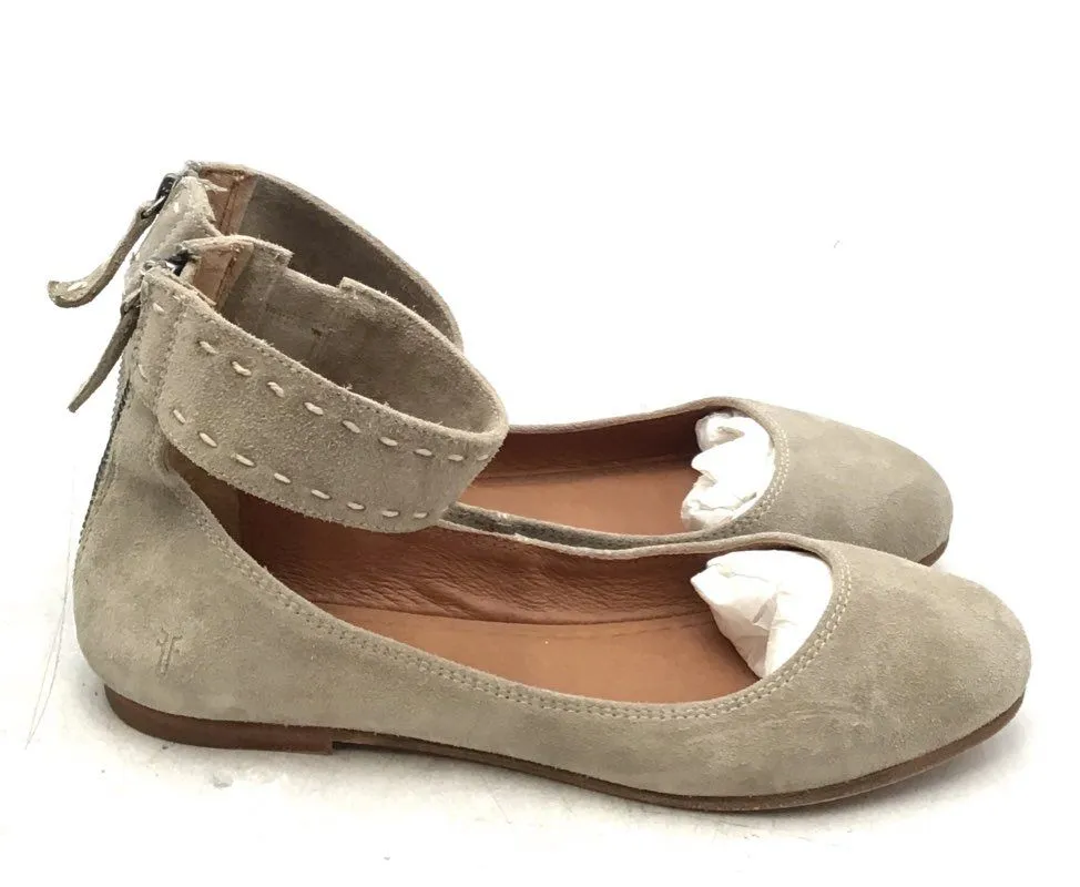 Frye Women's 3472131 Beige Ankle Strap Ballet Flats - Size 8B