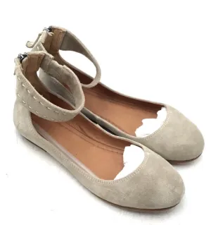 Frye Women's 3472131 Beige Ankle Strap Ballet Flats - Size 8B