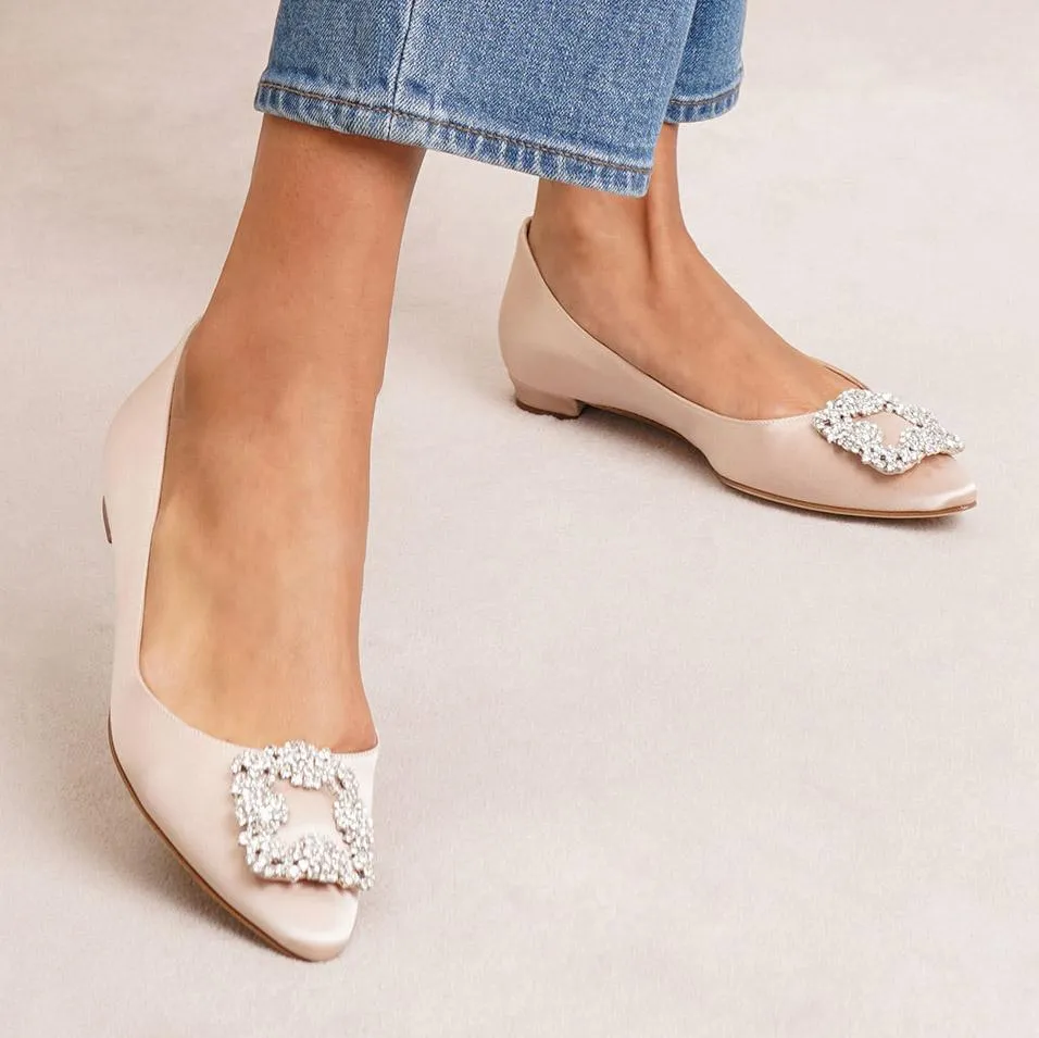 Hangisi flat nude satin ballerinas