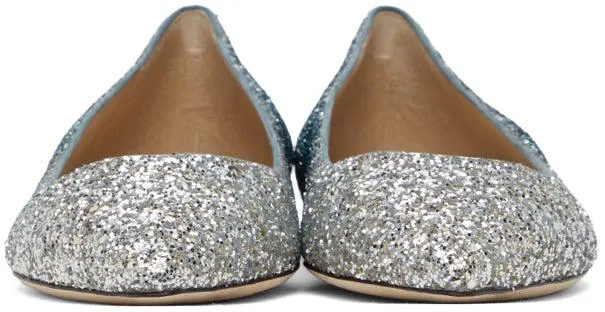 Jimmy Choo Silver Glitter Romy Ballerina Flats