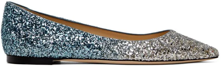 Jimmy Choo Silver Glitter Romy Ballerina Flats
