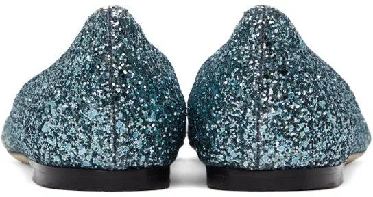 Jimmy Choo Silver Glitter Romy Ballerina Flats