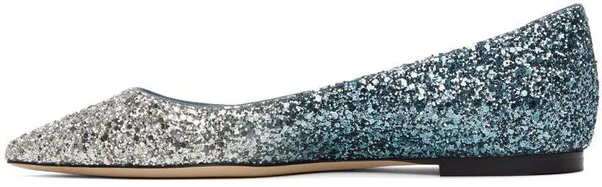 Jimmy Choo Silver Glitter Romy Ballerina Flats