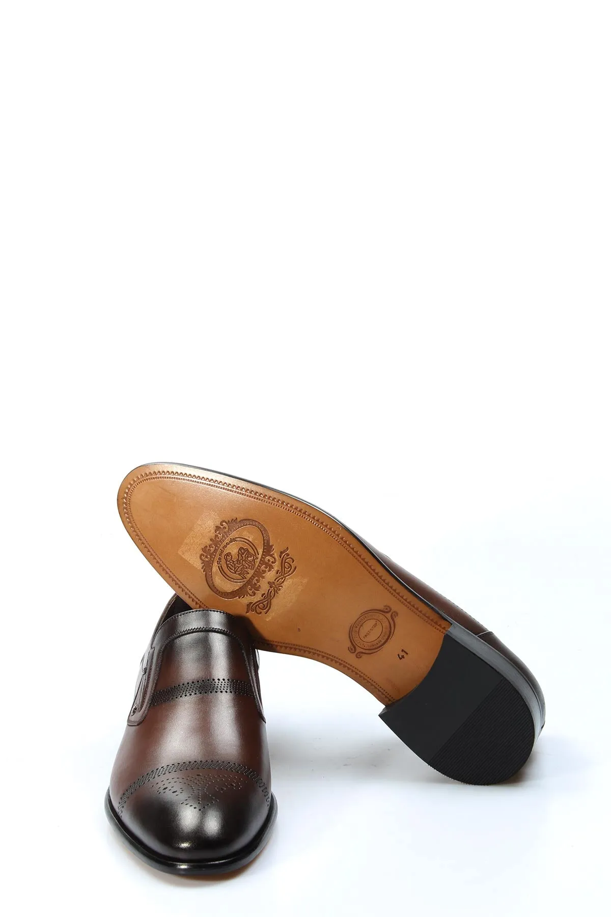Men's Brown Leather Loafers with Perforated Design - Wessi