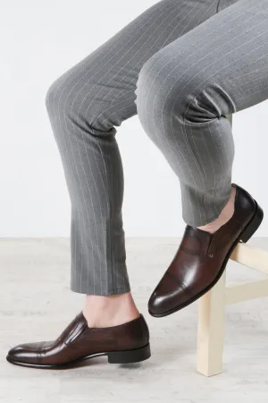 Men's Brown Leather Loafers with Perforated Design - Wessi