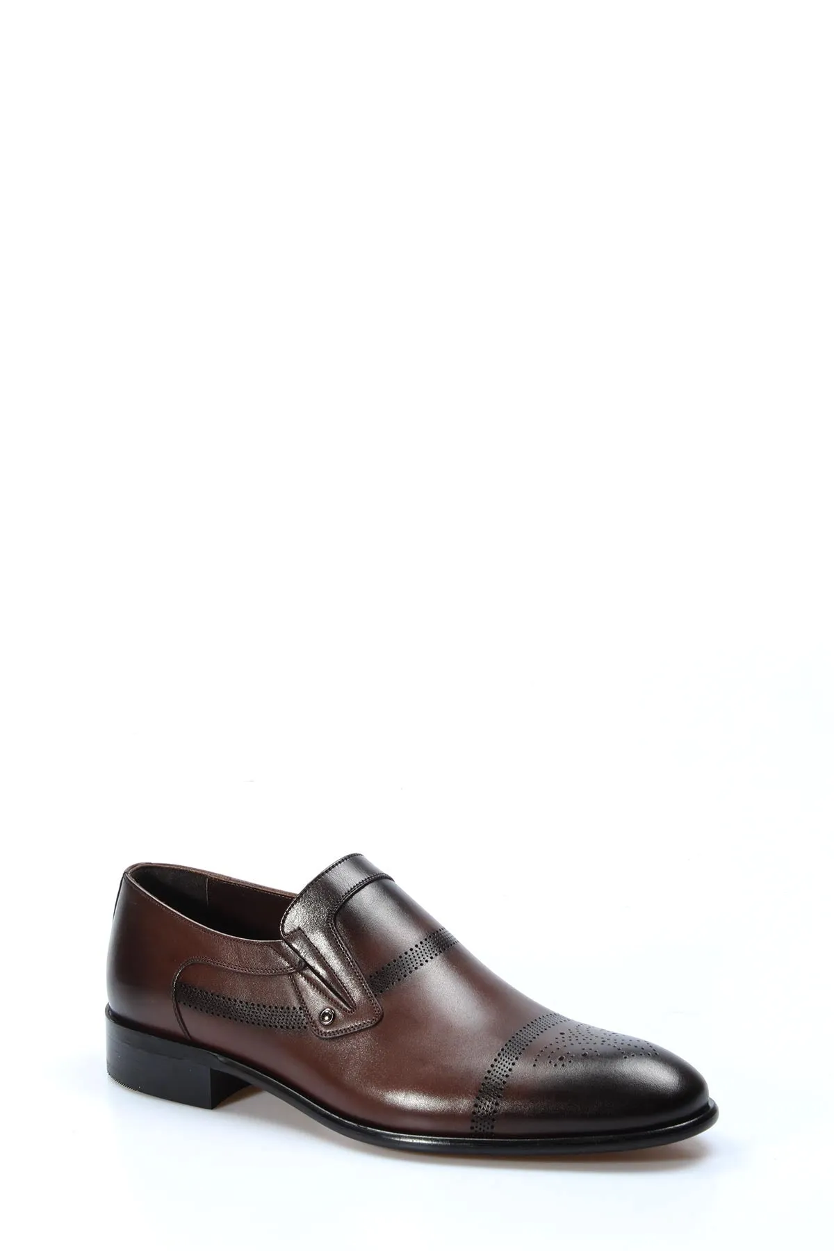 Men's Brown Leather Loafers with Perforated Design - Wessi