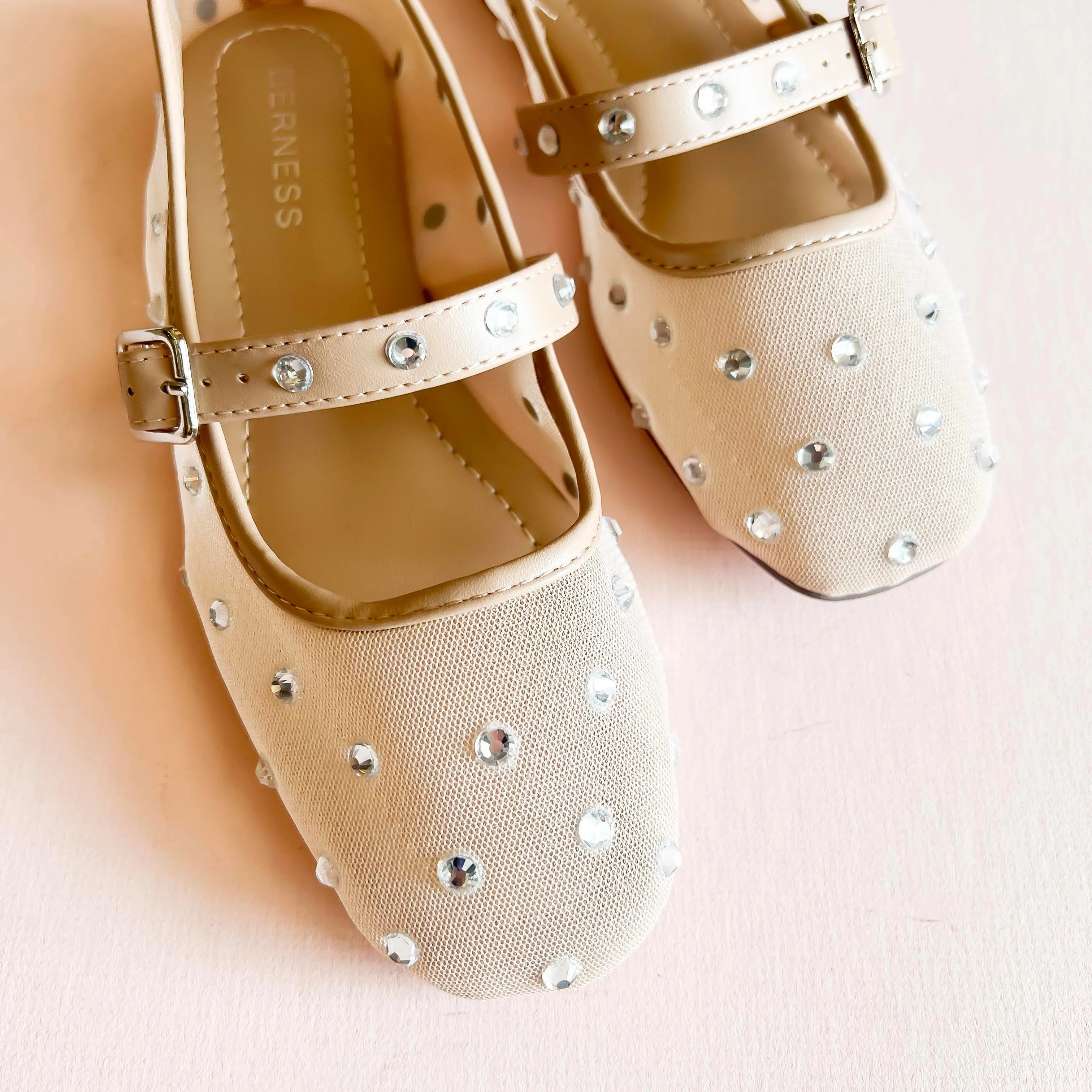 Mesh Ballet Flats with Rhinestones - Mary Jane Style | Berness