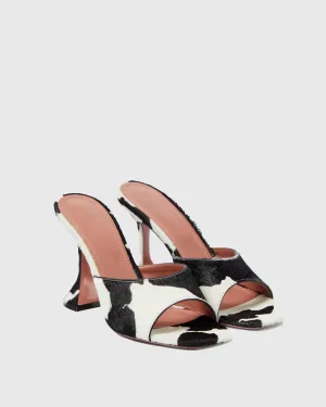 Milena Faux Fur Cow Print Flared Slippers