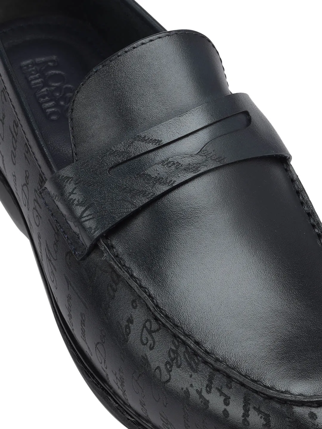 Navy Signato Leather Loafers