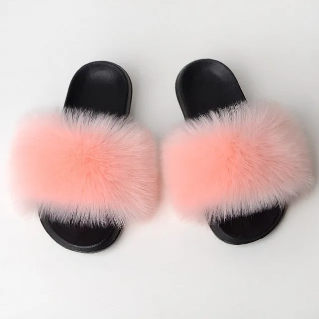New Fluffy Faux Fur Slides Women Fur Slippers Furry Raccoon Sandals Fake Fox Fur Flip Flops Home Fuzzy Woman Casual Plush Shoes
