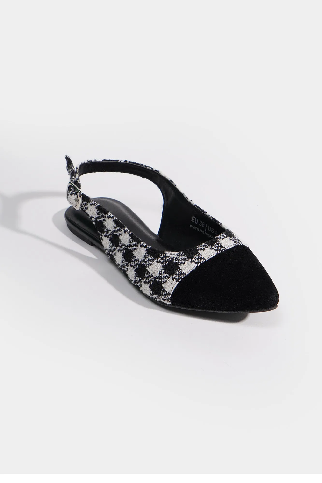 Pointed Toe Tweed Slingback Flats
