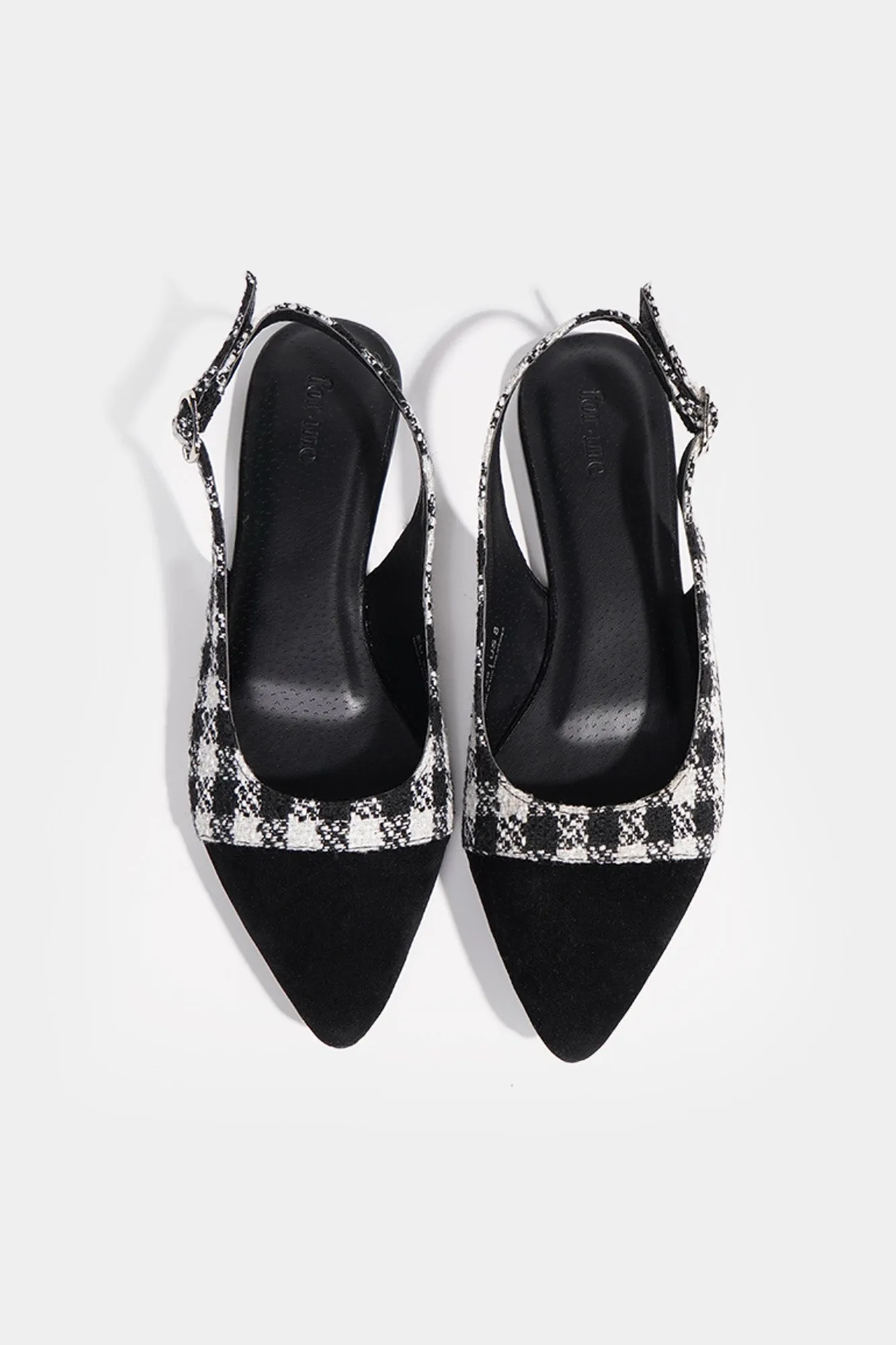 Pointed Toe Tweed Slingback Flats