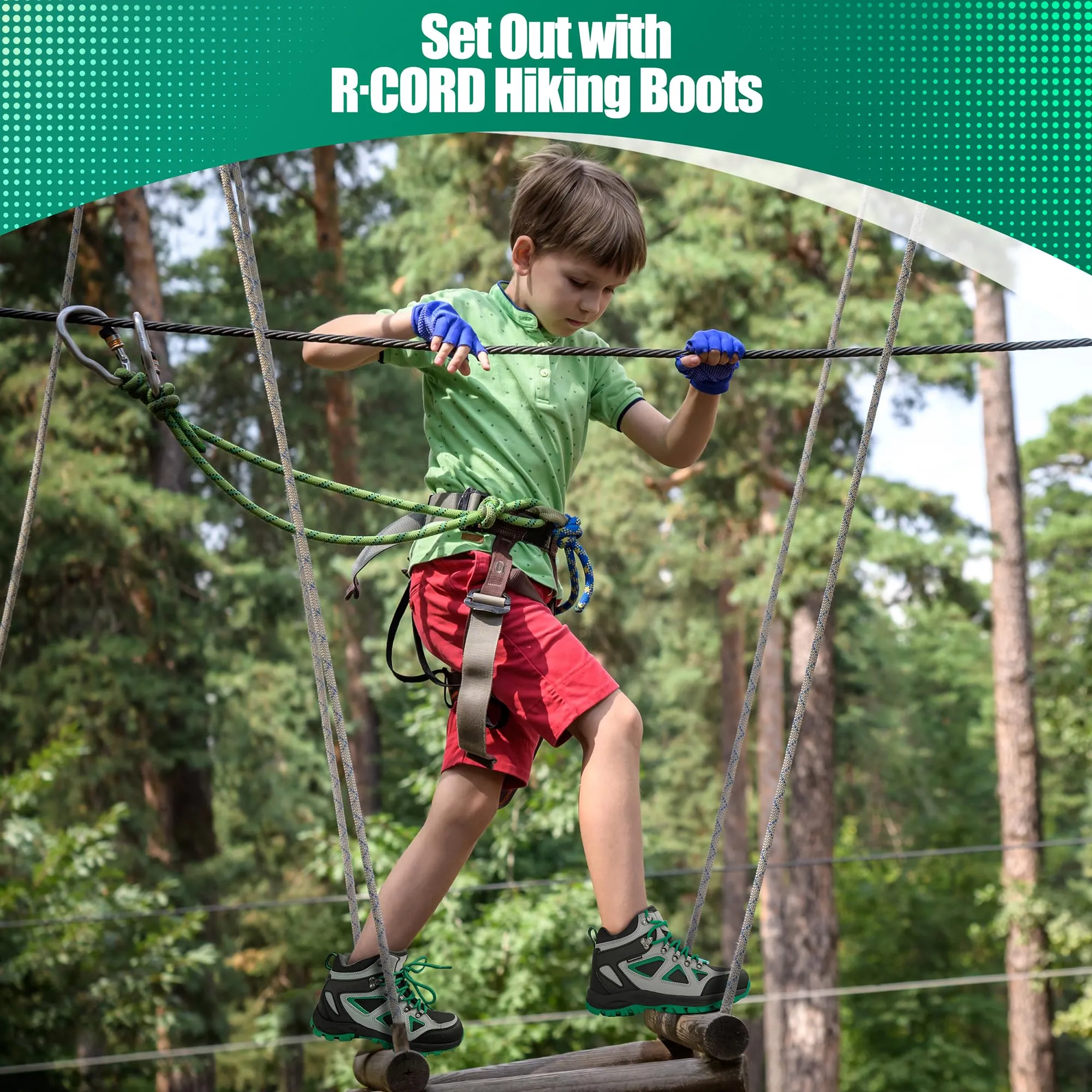 R CORD Kids Water Resistant Hiking Boots, Girls Anti Collision Anti-Skid Athletic Outdoor Ankle Adventure Trekking Boots Green 13 Little kid