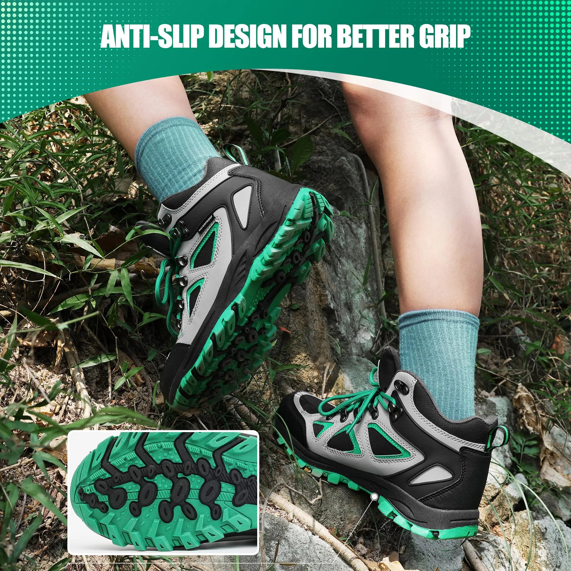 R CORD Kids Water Resistant Hiking Boots, Girls Anti Collision Anti-Skid Athletic Outdoor Ankle Adventure Trekking Boots Green 13 Little kid