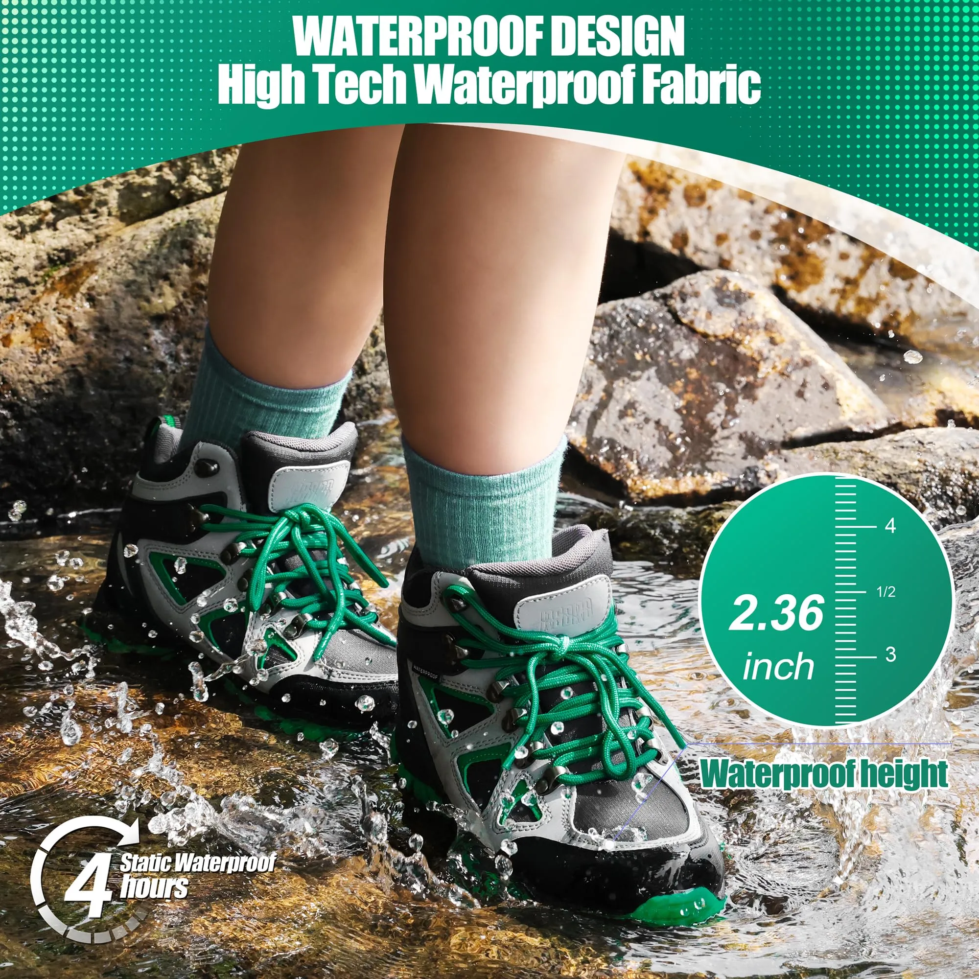 R CORD Kids Water Resistant Hiking Boots, Girls Anti Collision Anti-Skid Athletic Outdoor Ankle Adventure Trekking Boots Green 13 Little kid