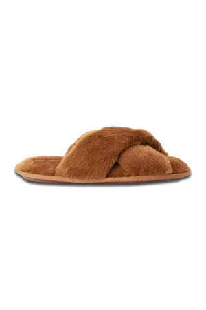 Recycled Faux Fur Cross Strap Slider Slippers